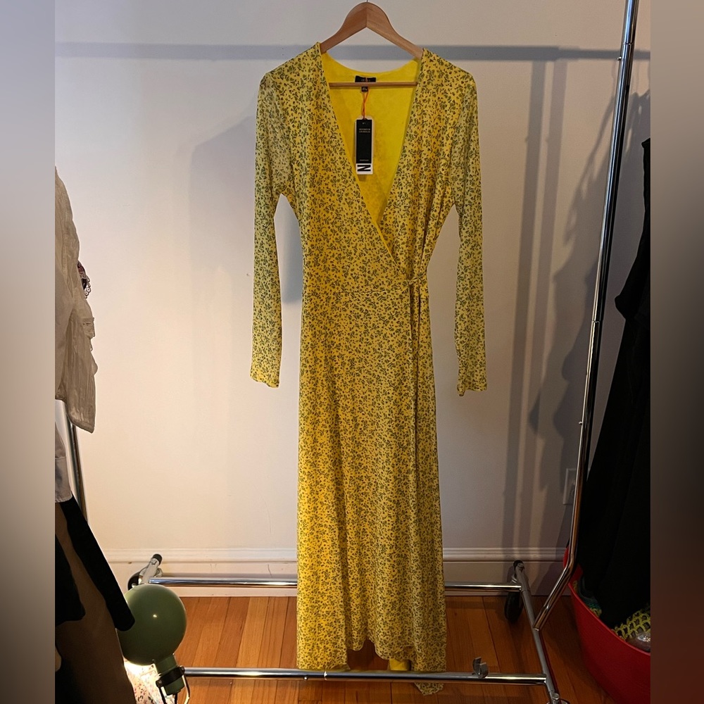 Floral Yellow Wrap Around Floor Length Dress